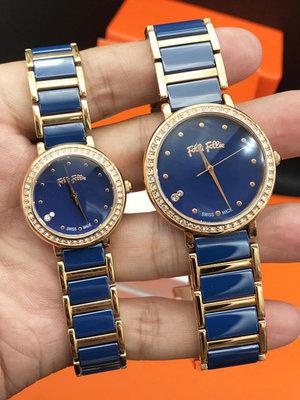 手錶帶 FOLLI FOLLIE芙麗手錶藍色陶瓷玫錶玫瑰金時尚鑲鉆瑞士石英錶女錶