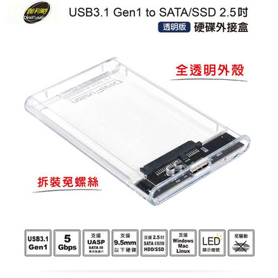 "附發票 公司貨" 伽利略 USB3.1 Gen1 SATA/SSD 2.5" 透明版硬碟外接盒HD-336U31S