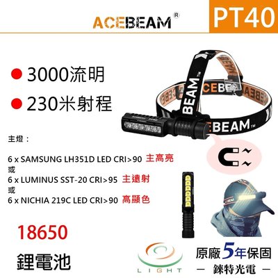 【錸特光電】ACEBEAM PT40 3,000流明 工作燈 L型頭燈 EDC手電筒 磁鐵磁吸 高亮LED 遠射 高顯色