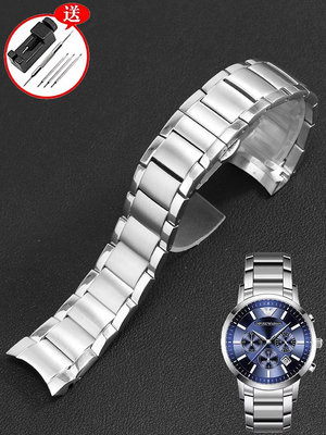 代用錶帶 精鋼手錶帶適配阿瑪尼AR2448 2447 2432 2433系列不銹鋼錶鏈配件