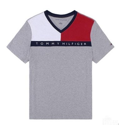 ☆【TH男生館】☆【TOMMY HILFIGER LOGO V領短袖T恤】☆【TOM001T2】(XS-S)