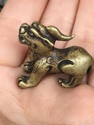 純黃銅實心中華傳統神獸山海經瑞獸獬豸小銅器擺件掛件鑰匙扣吊墜