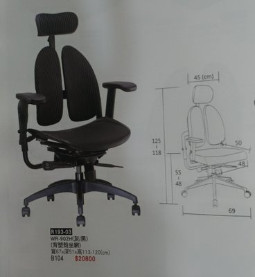 亞毅辦公家具 台南市 黑色高級網椅 灰色 人體工學辦公椅 主管椅  註  報價不含運費