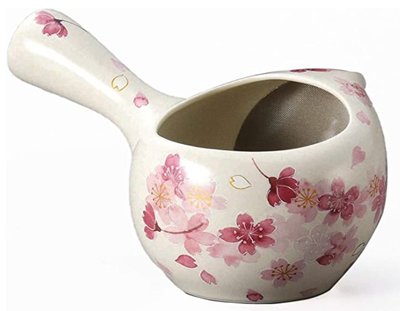 12343A 日本製 限量品 陶瓷手工製 和風粉櫻花分茶壺側把分茶器濾網茶壺陶壺茶葉過濾壺陶壺泡茶用具收藏品送禮禮品