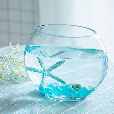 創意扁口玻璃魚缸橢圓形 高白透明玻璃金魚缸迷你水族箱小型桌面