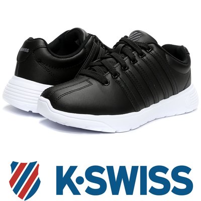 鞋大王K-SWISS 95914-093 黑X白 皮質3D輕量鞋底休閒運動鞋/輕防水/特價出清/ 727K