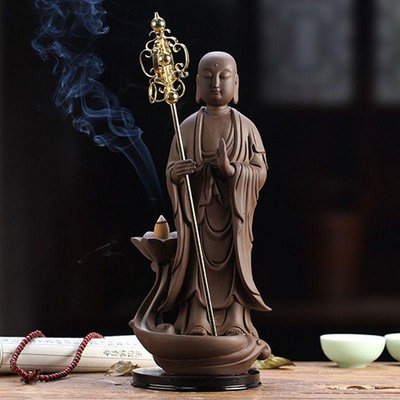 紫砂地藏王菩薩佛像倒流香爐家居創意檀香沉香室內裝飾品現貨佛教道教用品