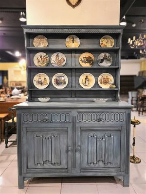 【卡卡頌  歐洲古董】英國 氣質鴿藍  展示櫃  邊櫃 收納櫃 餐櫃 刷色櫃  歐洲老件 ca0259 ✬