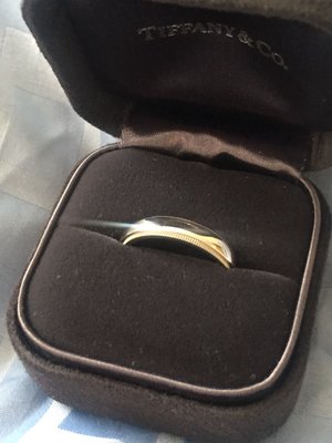 省很大 全新 Tiffany Milgrain 4mm 鉑金 白金 對戒 結婚 婚戒 訂婚 戒指 Size 7.5 可改戒圍