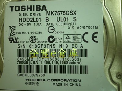 【登豐e倉庫】 YF423 Toshiba MK7575GSX 750G SATA2 筆電硬碟