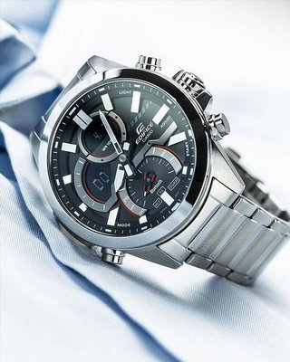 【金台鐘錶】CASIO卡西歐 EDIFICE 雙顯 賽車錶(藍牙智慧錶) (黑x銀) ECB-30D-1A