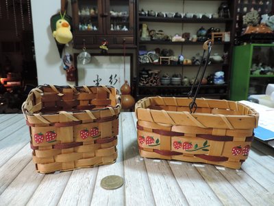日式鄉村風木片編織盒 草莓圖騰 木頭鐵柄提把 收納盒鑰匙盒 筆筒零錢盒 餅乾糖果盒 名片盒面紙盒 化妝品收納盒  共2個