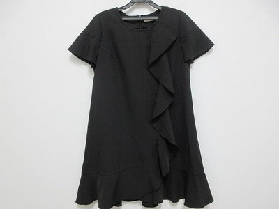 專櫃設計師品牌 MADAMMAY 徐明美 黑色荷葉滾邊滑布料紡紗短袖洋裝