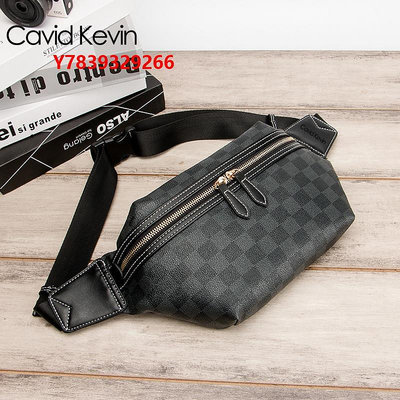 腰包Cavid Kevin男士格子胸包小腰包百搭斜挎包手機包潮牌街頭單肩包