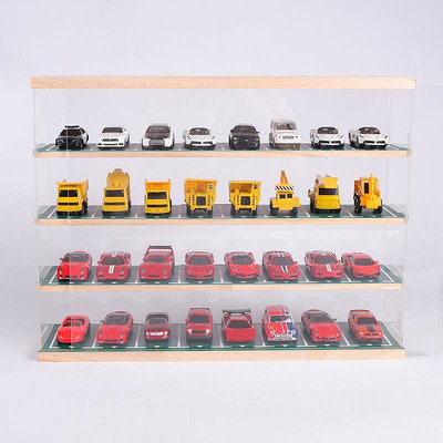 1：64多美卡車模收納展示盒亞克力展示架汽車模型停車場場景實木