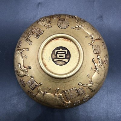 現貨熱銷-【紀念幣】古玩古董收藏仿古銅碗五牛圖碗銅碗工藝品擺件