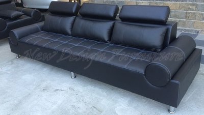 【New Design Furniture】造型半牛皮訂作4人沙發頭枕可調整~台南高雄免運