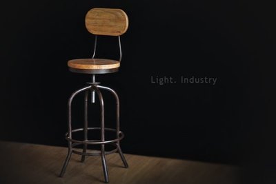 【 Light Industry。輕工業 】仿舊原木靠背吧檯椅-loft鐵椅實木升降吧台椅餐椅美式復古工業風