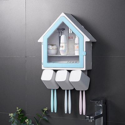 家居用品創意小房子免打孔牙刷置物架衛生間牙膏洗漱用品漱口杯套裝壁掛