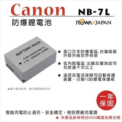 展旭數位@樂華 FOR Canon NB-7L 相機電池 鋰電池 防爆 原廠充電器可充 保固一年