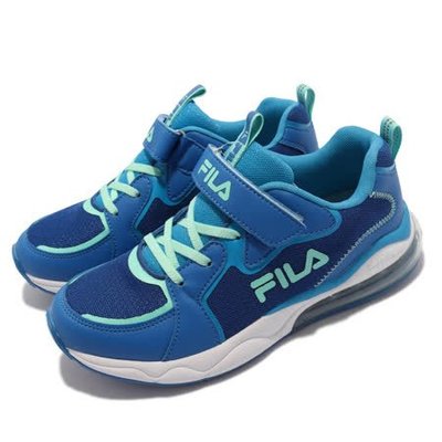 FILA 中大童鞋 運動鞋 後氣墊 黏帶 舒適 縫線 藍綠色【3J804V313】 原價1780元