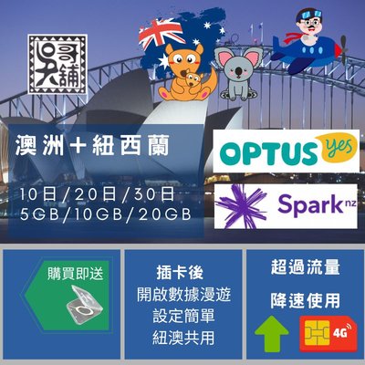 【吳哥舖】澳洲+紐西蘭共用 30日5GB上網卡(不含通話)~支援OPTUS、Spark nz 電信 400元