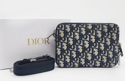 2023新季品❥Christian Dior Oblique 米色和黑色緹花相機小方包