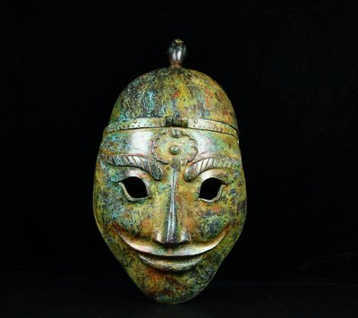 戰國青銅人面頭盔高33厘米寬18厘米重2公斤7201070【厚道古玩】古玩 收藏 古董
