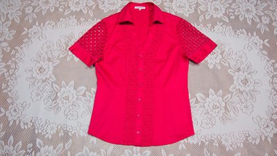 NARA CAMICIE(義大利製)桃紅色蕾絲短袖上衣