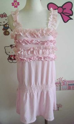 Moss Club粉紅色蕾絲肩帶荷葉滾邊設計甜美洋裝性感連身裙背心裙