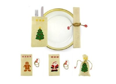【NF285】聖誕麻布餐具套 聖誕裝飾 聖誕餐桌用品 聖誕麻布餐具套 聖誕禮物袋