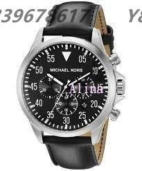 美國代購Michael Kors MK8442 黑色真皮石英錶 MK男錶 大錶盤三眼 多功能 商務腕