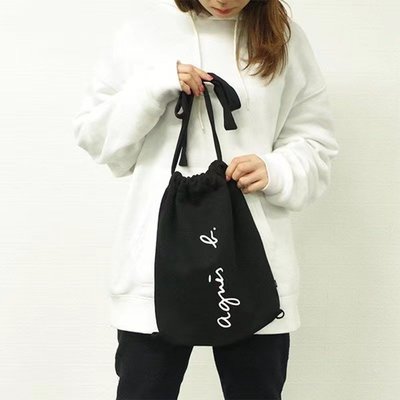 【熱賣精選】日本agnesb抽繩束口袋購物背包雙肩包帆布拉繩大容量可折疊收納袋