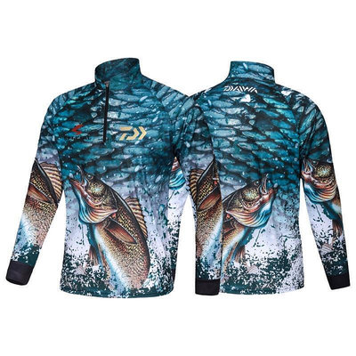台灣現貨Baju Pancing Daiwa 釣魚衣服襯衫夾克上衣防紫外線透氣球衣長袖套裝連帽衫