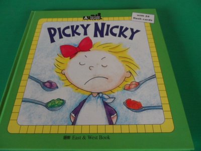 大熊舊書坊-Picky Nicky 挑嘴的妮琪(1精裝書+1CD)東西圖書 字卡已拆下共24張-東15