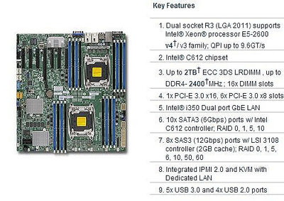 超微  X10DRH C X10DRH CT 主板 C612 支持LGA2011 V3 V4 雙路