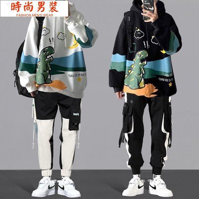 套裝男秋冬季潮流韓版學生寬鬆大學T嘻哈工裝褲休閒一套搭配兩件套-時尚男裝