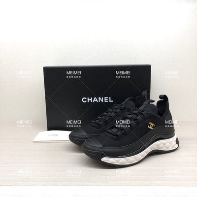 30年老店 預購 Chanel 黑色 皮革 金CC 增高 運動鞋 G35617 37.5號