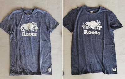 新款! 夏季 ROOTS 加拿大 海貍  R牌 經典 女款 男可穿 情侶 經典 芝麻灰色/藍色 短袖 短T T恤 (G)
