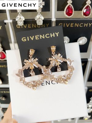 KIKI精選 紀梵希Givenchy奢華重工款藍水晶似鉆石復古跳動的心耳環美代禮物
