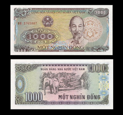 越南1000 盾紙鈔１枚。－1988年版－UNC－－－ (外鈔收藏-亞洲紙鈔-鈔票)