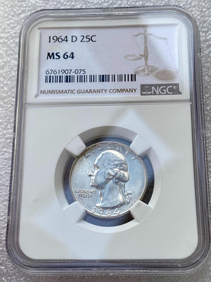 二手 NGC-MS64 美國1964年25分銀幣D版 90%高銀年 錢幣 銀幣 硬幣【奇摩錢幣】2249