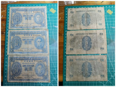 已退市香港政府壹圓，四五十年代流通舊港幣。藍色喬治六世版，男