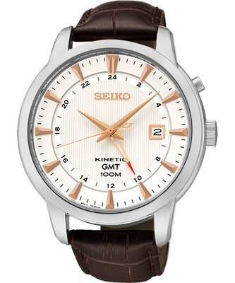 SEIKO Kinetic 雙時區腕錶(SUN035P1)-銀x咖啡/44mm5M85-0AC0S