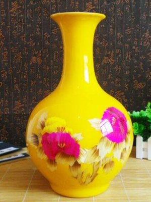 8145c 景德鎮製 花朵黃色花開富貴陶瓷花器花插花瓶裝飾品客廳擺件送禮禮品
