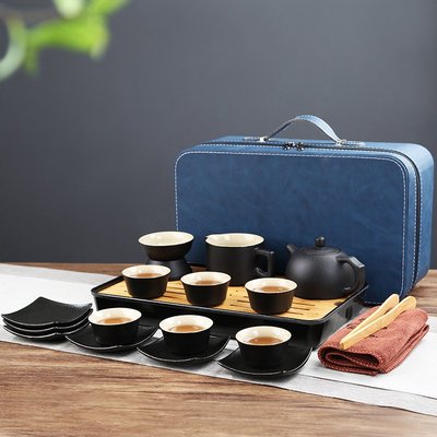 黑陶功夫茶具套裝日式便攜式旅行茶具小輕奢房地產商務禮品logo定