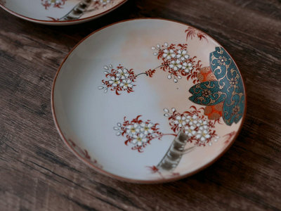 日本古美術 明治時期老九谷青粒梅花盤