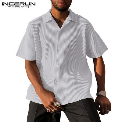 現貨：Incerun 男士簡約風格休閒短袖 V 領鈕扣寬鬆襯衫