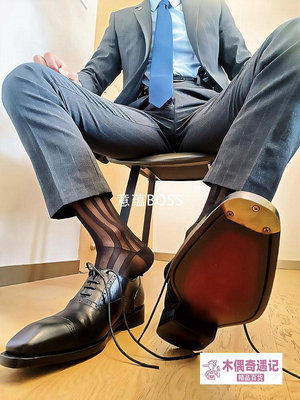 男款絲襪質感粗條紋ick日系超薄中高筒西裝襪商務紳士性感-木偶奇遇記