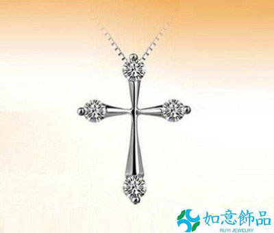 Pave Cubic Zirconia Silver SP Faith Angel Cross Pendant N-如意飾品